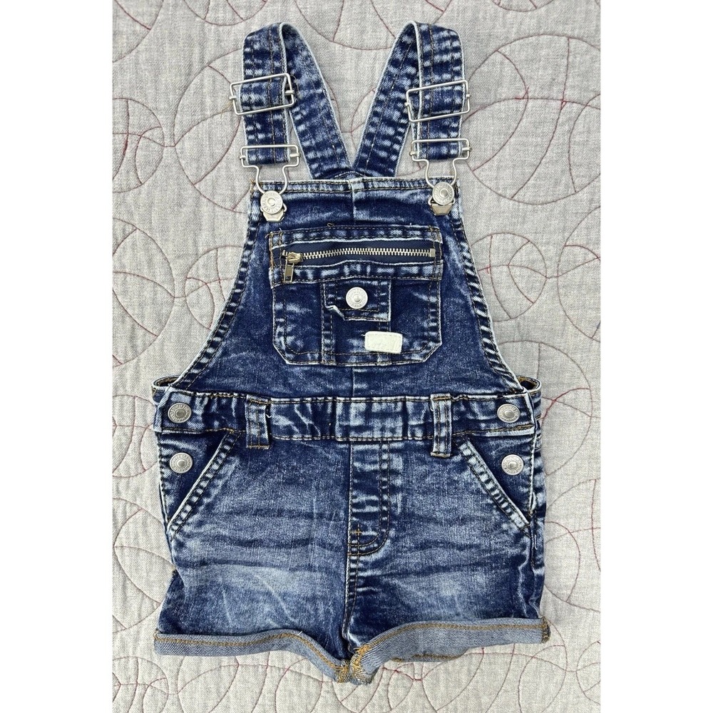 7 For All Mankind Shortalls Blue Distressed Denim Overalls / Toddler 24M